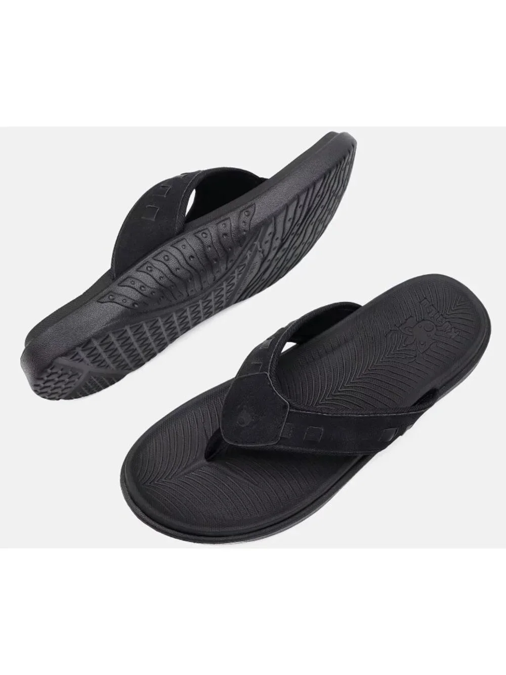 Men's Dark Black Sport Flip Flops Comfort Orthotic Thong Sandals Arch Support